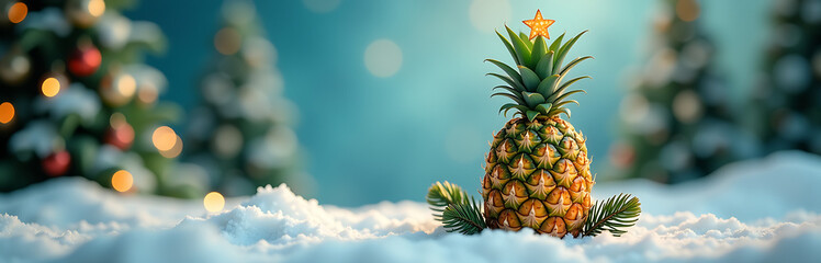lush green pineapple stands amidst whimsical winter wonderland adorned sparkling ornaments garlands top