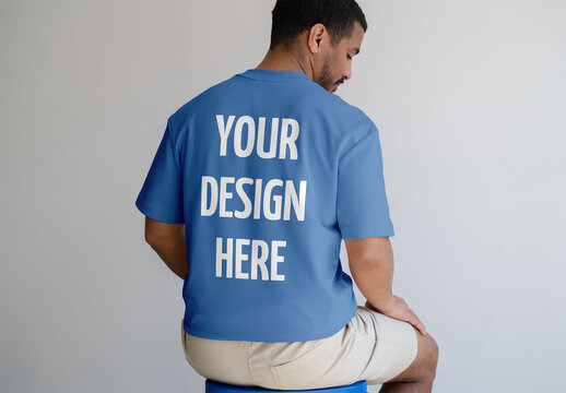 Mockup Of Man Wearing Customizable T-Shirt, Rear View