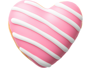 Heart-shaped pink donut isolated on transparent background. Perfect for sweet, love, and festive design.
