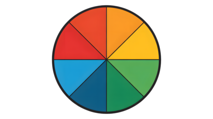 A circular chart displays bright colors divided into sections on a black background.