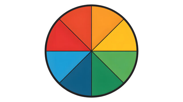 A circular chart displays bright colors divided into sections on a black background.
