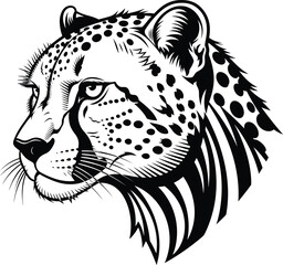Cheetah head vector illustration black and white wild animal design eps silhouette