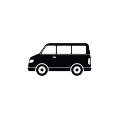 Black silhouette of a minivan isolated on white background

