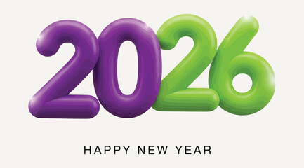 Happy new year 2026 text, isolated on, with purple and green numbers representing the upcoming year and celebration