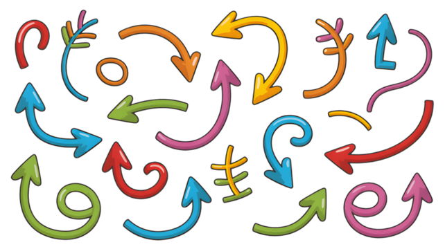 A collection of diverse colorful arrows pointing in various directions create a dynamic visual.