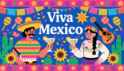 Obraz premium Colorful Mexico celebration illustration, festive design with vibrant decorations