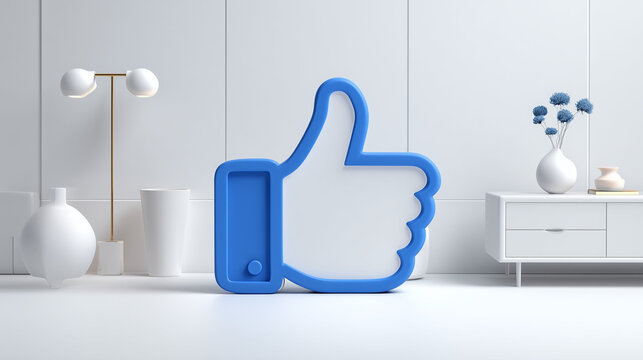 Social media like icon thumb up in modern white interior design for marketing and advertising use