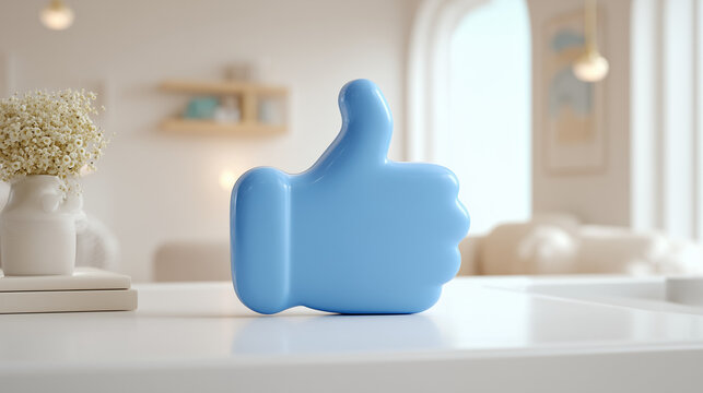 Blue like thumb up symbol on white table social media marketing and engagement strategy concept design