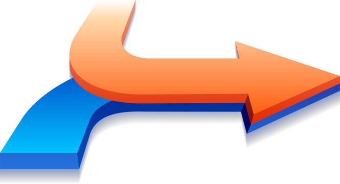 Two 3D arrows merging for coworking