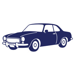Fototapeta premium Classic Coupe Car Illustration in Navy Blue Retro Automotive Design Simple Icon