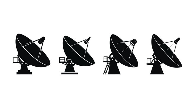 Four satellite dishes are aligned in a row