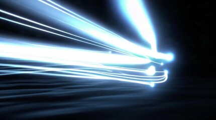 Dynamic blue light streaks race forward creating a futuristic, high-speed journey into the unknown
