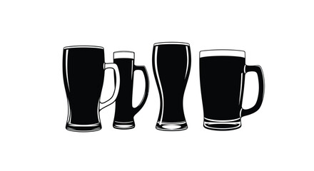 Four black beer glass icons in a row design
