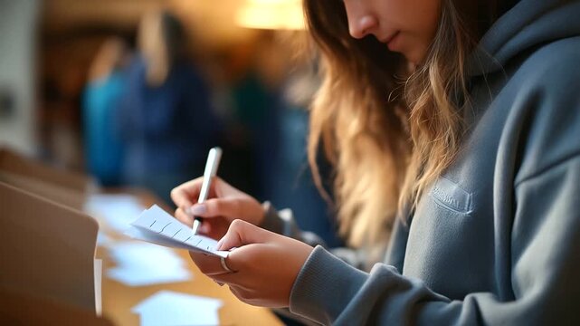 Teen hands writing prayer requests on cards youth group activity faces not shown adolescent mental health faith support creative ministry program youth center atmosphere with