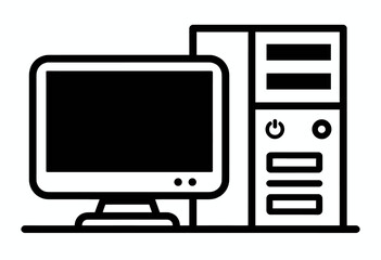 Desktop computer illustration, minimal flat design, isolated