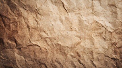 Crumpled brown paper surface creating an aged, vintage, and rustic background with abstract texture and intricate folds ideal for graphic design and conceptual overlays