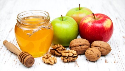 Apples, Honey, and Walnuts - A Sweet and Nutritious Treat.
