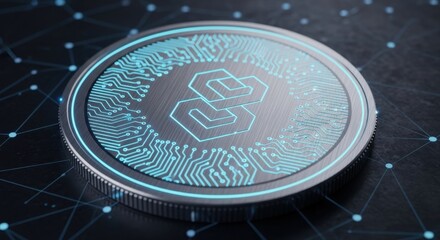 futuristic digital cryptocurrency coin with blockchain network connection and glowing circuit