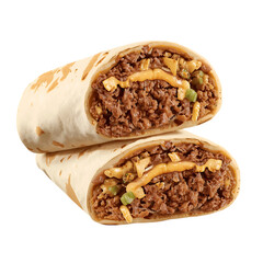 Delicious beef burrito with cheese and green peppers perfect for lunch or dinner on transparent background