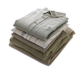 Stack of clean clothes isolated on white