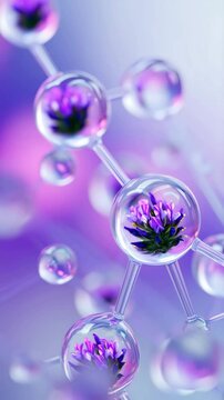 Animated molecules of Psoralea corylifolia, plant-based retinol alternative bakuchiol, natural anti-aging skincare ingredient, cosmetic innovation