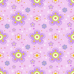 Geometric floral Seamless Pattern with Pastel and Retro Botanical Motifs
