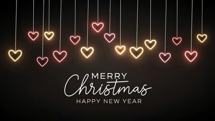 merry christmas greetings with festive lights in form of hearts illustrated animation - Powered by Adobe