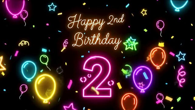 Glowing neon joy for a magical 2nd birthday celebration, bursting with balloons, stars, and festive sparkle!