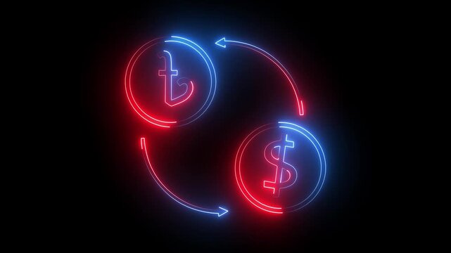 Taka and dollar currency exchange concept in glowing neon. isolated on transparent background