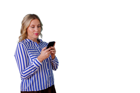 Woman texting phone, communicating online, using mobile technology for social networking and digital connection