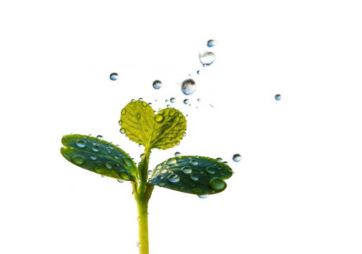 Young plant with water drops isolated on transparent background for growth and nature concepts