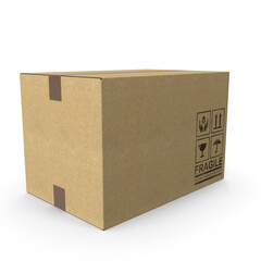 Brown corrugated cardboard shipping box with fragile symbols