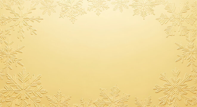 A pale yellow background with embossed snowflake patterns forming a border