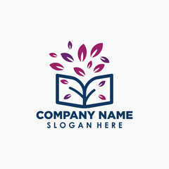 plants and book logo design template, agriculture education logo concept