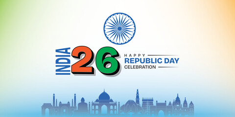 India 26 January Republic Day Celebration Banner with Ashoka Chakra Illustration