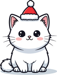 Cute white kitten wearing a santa hat isolated on white background