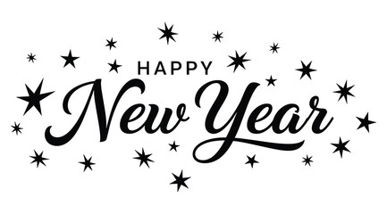 Happy new year text with stars, isolated on
