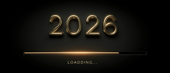 2026 loading text with golden numbers on dark background