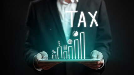 Tax data analysis shown through charts and graphs in a business setting