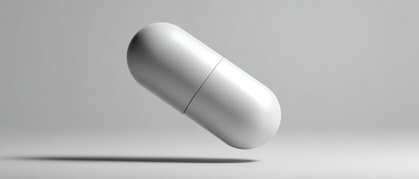 White capsule pill floating on light grey background