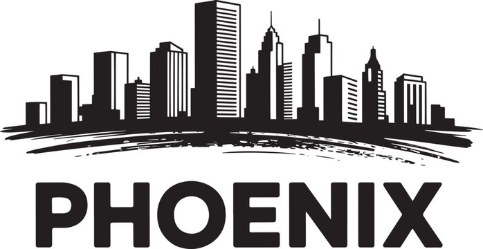 Phoenix arizona cityscape drawing skyline illustration with typography text black ink brush strokes