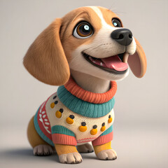 Adorable puppy in cozy sweater, perfect for heartwarming holiday greetings or pet product ads, radiating joy and festive charm, ideal for family-friendly content.