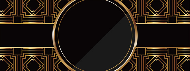 高級感のあるアールデコ模様のバナー　ブラック＆ゴールド