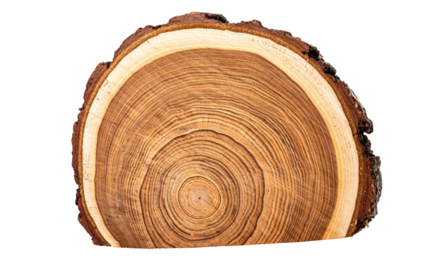 CrossSection of a Tree Trunk Showing Growth Rings and Bark.