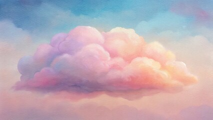 Heavenly Cloudscape: A soft, fluffy cloud painted with dreamy pastel hues drifts across a serene sky, evokes a sense of tranquility. 