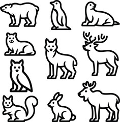 Obraz premium Collection of nine black and white animal icons polar bear