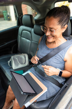 Businesswoman working efficiently while traveling