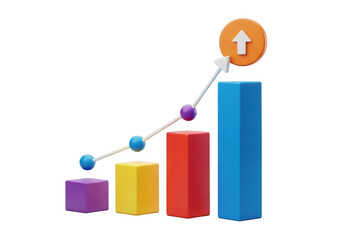 Growing bar chart with arrow isolated on transparent background for business growth and success