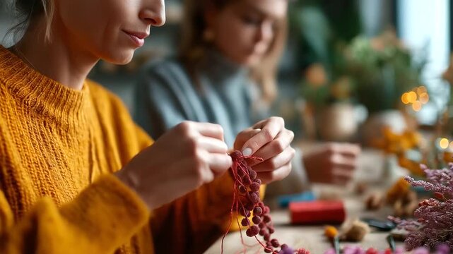 Women's hands crafting or creating together with faith materials therapeutic activity faces defocused mental wellness through ministry creative prayer group craft supplies