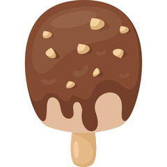 Chocolate Covered Ice Cream Bar On A Stick With Nuts And A Transparent Background